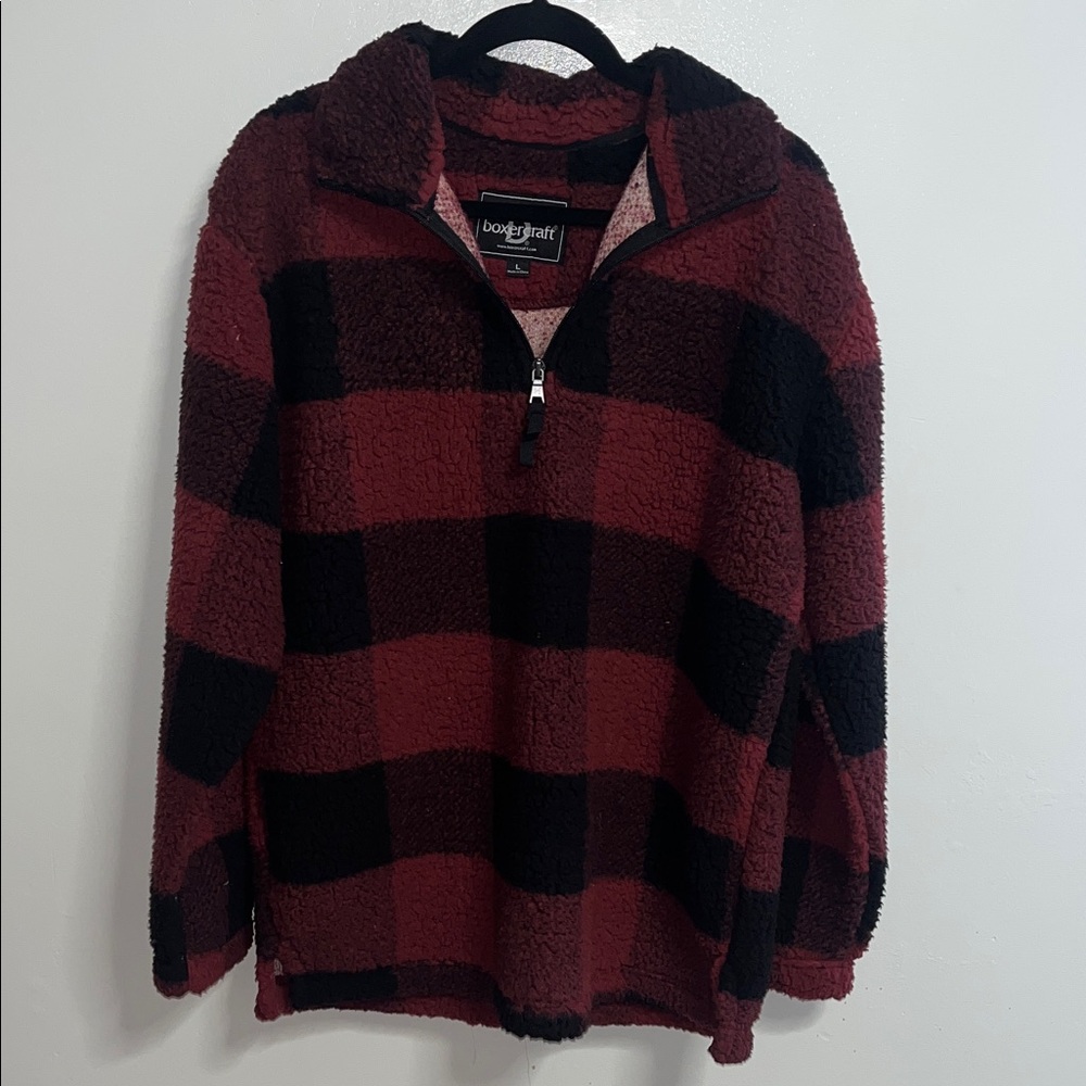 Boxercraft Burgundy and Black Plaid Turtleneck Sweater